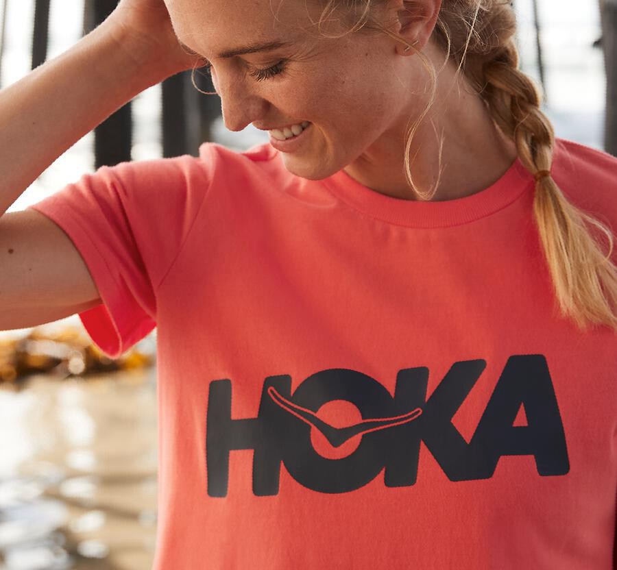 Hoka One One Womens Tee - Brand - Orange - VULX10936